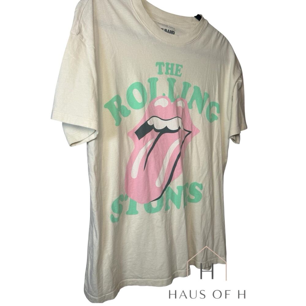 American Eagle Women’s Oversized Rolling Stones Graphic Tee Cream Size XS/S
